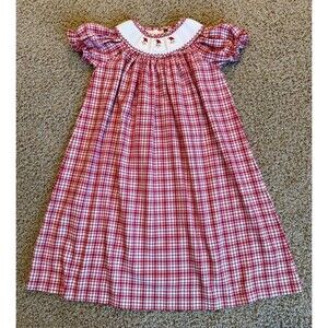 Red and White Plaid Santa Claus Smocked Dress by Banana Split Girl's Size 7